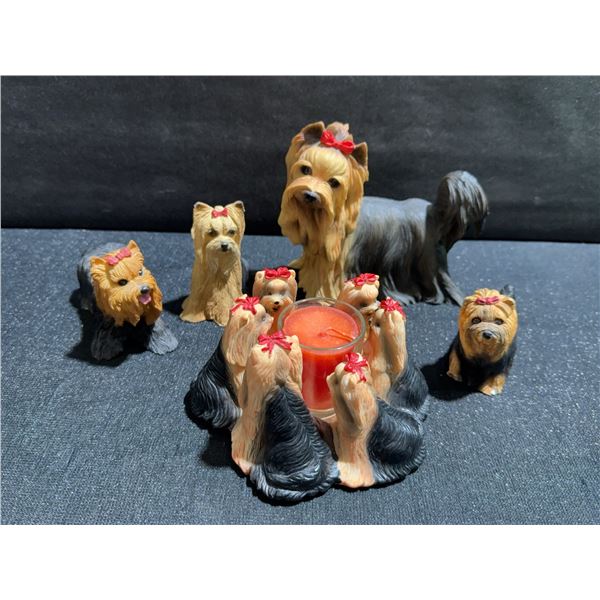 Summit Collection Yorkshire Terrier Dog Figurines and Candle Holder Set, 6 Pieces