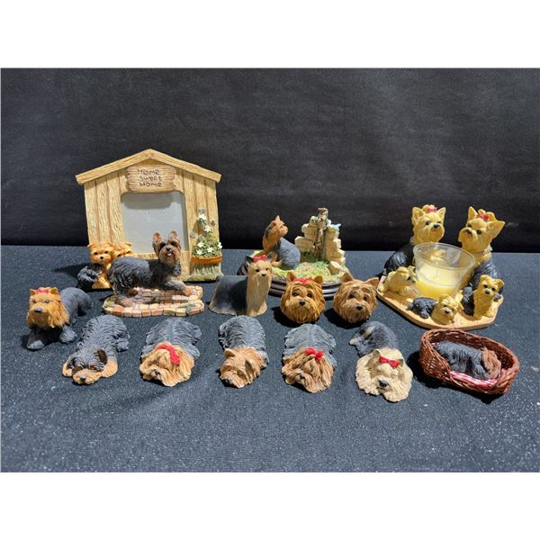 Yorkshire Terrier Figurines, Candle Holder, and Dog-Themed Photo Frame