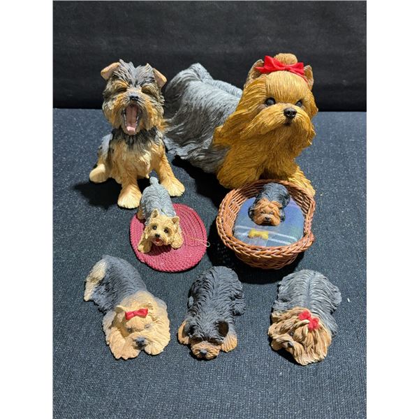 Sandicast & Camp Artist Yorkshire Terrier Figurines Lot, 8 Pieces, Mixed Styles