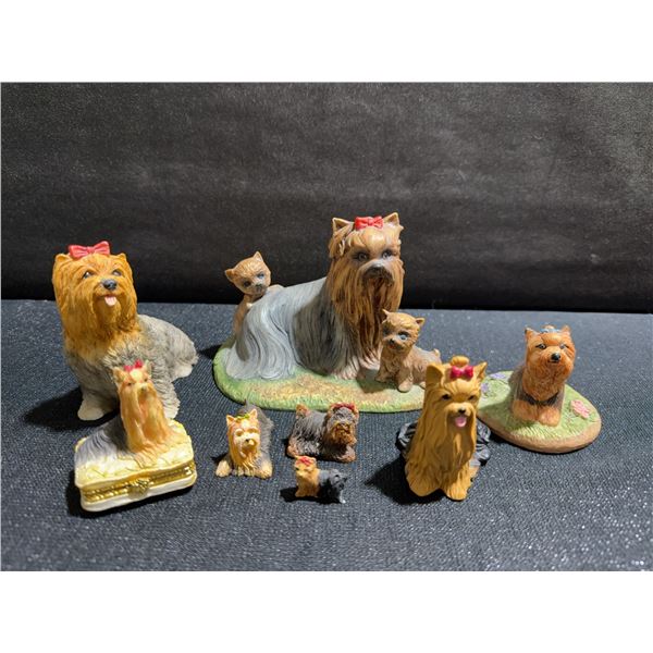 Yorkshire Terrier Dog Figurines Including Charmstone and Trinket Box