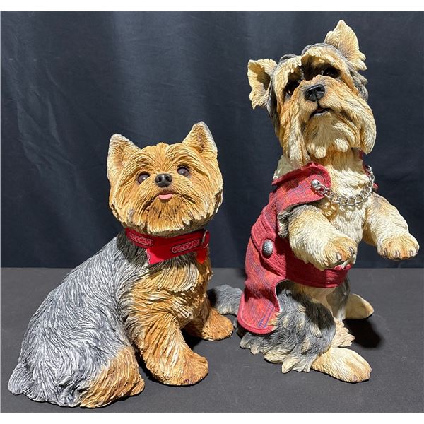 Yorkshire Terrier Dog Figurines Resin, One with Red Jacket, One with Red Collar