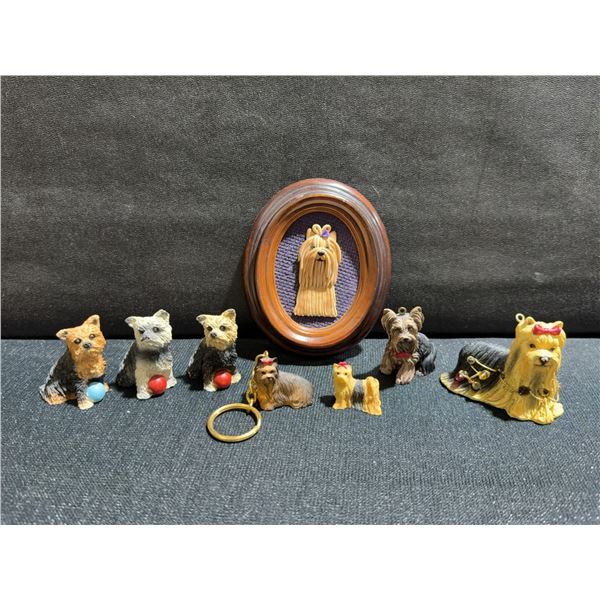 Yorkshire Terrier Figurine Collection With Keychain, Framed Portrait, 8 Pieces Total