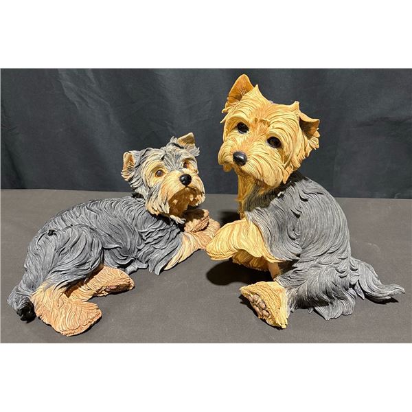 Dog Figurines: Country Artists Puppy Love Lying Yorkie & Sitting Yorkie Pair