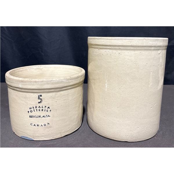 Stoneware Crocks, One Medalta Potteries Redcliff Alta 5 Gallon, Canada