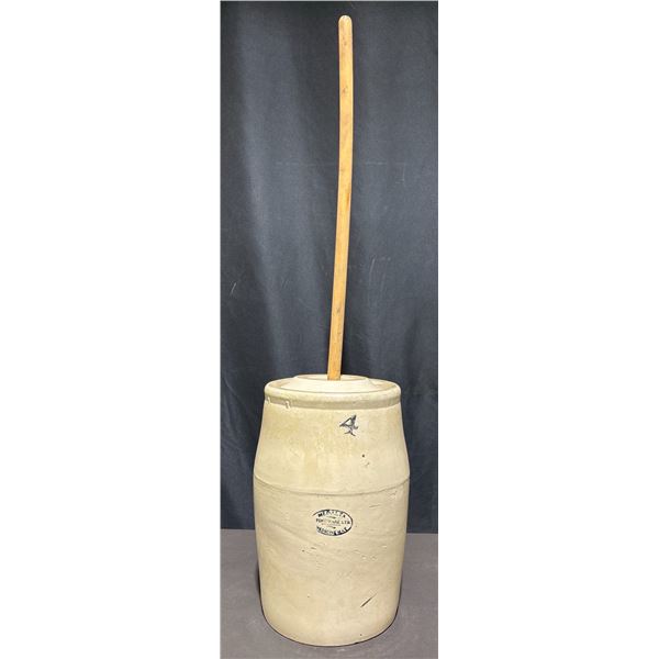 Ceramic Butter Churn with Wooden Dasher and Medalta Medicine Hat Mark, 16" High, 9.5" Diameter