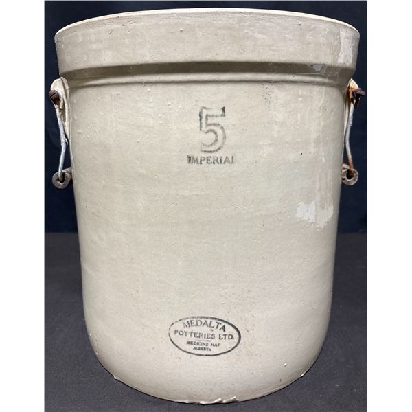 Medalta Potteries 5 Imperial Gallon Stoneware Crock with Handles, 13" x 14"