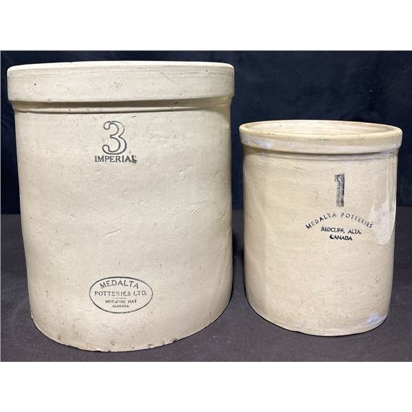 Medalta Potteries Stoneware Crocks, 3 Imperial and 1 Imperial, Alberta
