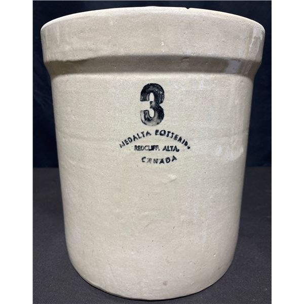 Medalta Pottery 3-Gallon Stoneware Crock with Lid, Redcliff Alberta, Canada, 11" x 12"