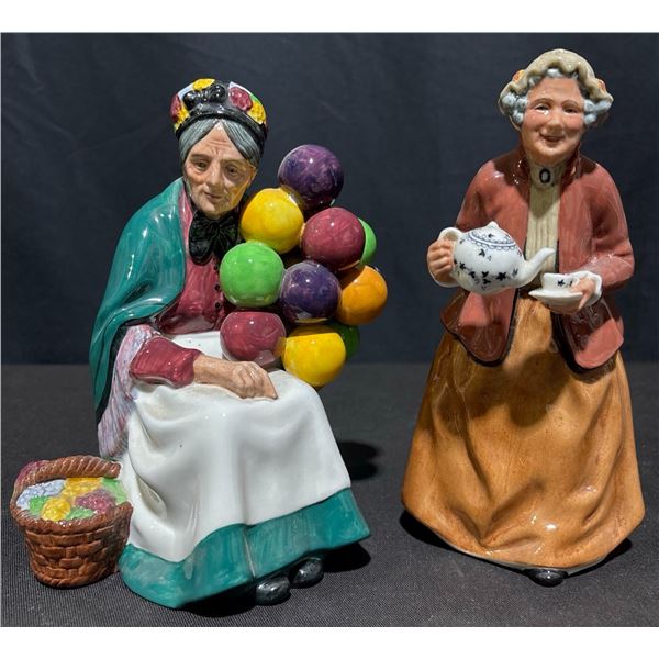 Royal Doulton Figurines: The Old Balloon Seller HN1315 & Teatime HN2255 Porcelain