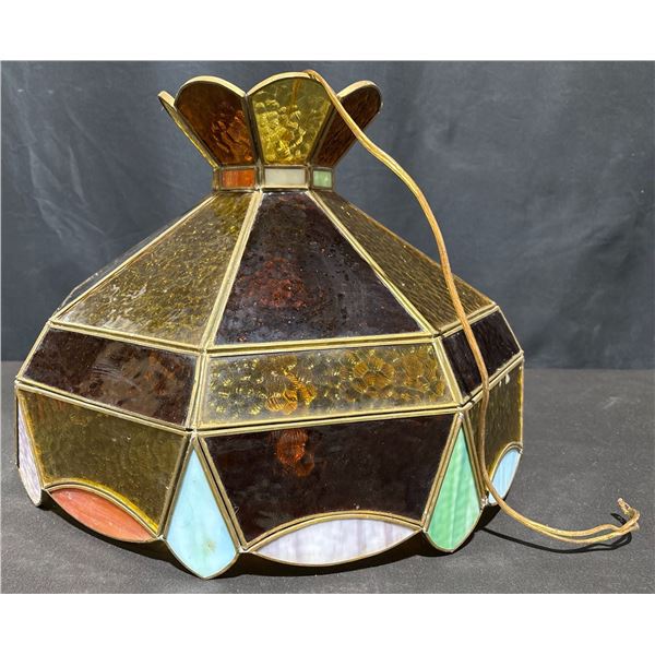 Leaded Stained Glass Ceiling Light Shade with Geometric Panels