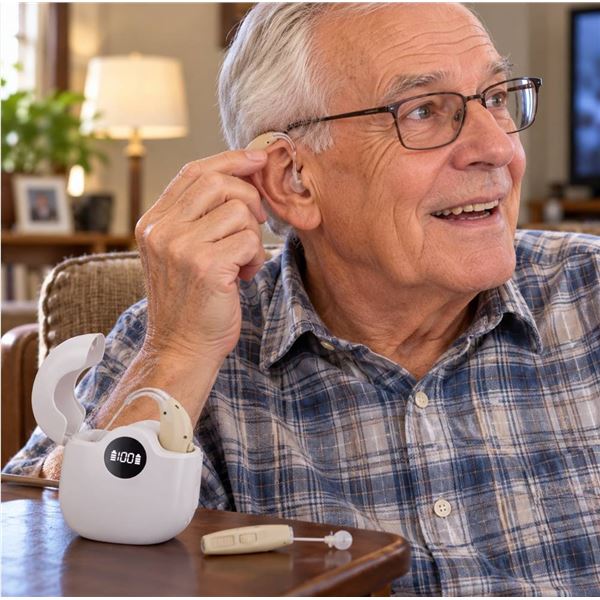 Rechargeable Hearing Aid Set With Charging Case
