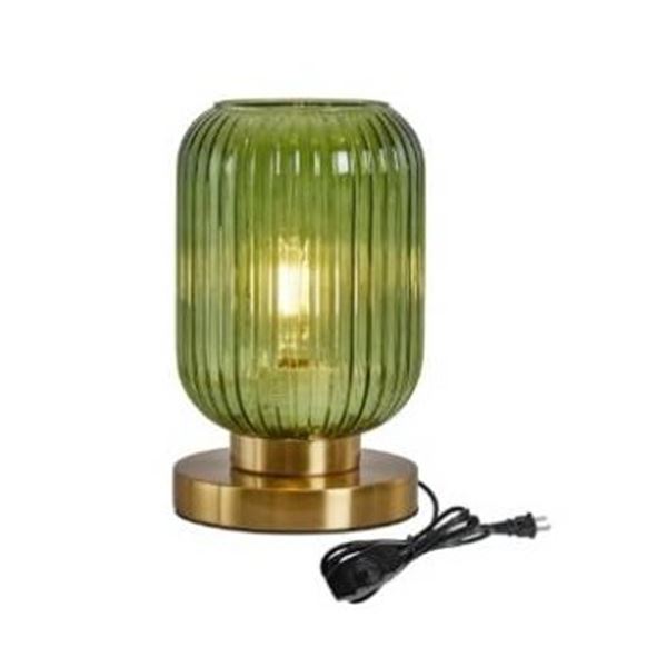 Feasey Green Ribbed Glass Bedside Table Lamp