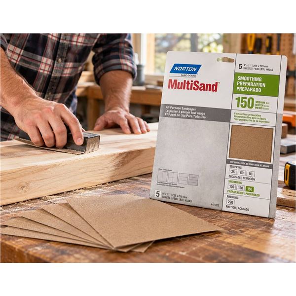5 Packs Norton MultiSand 150 Grit Sandpaper