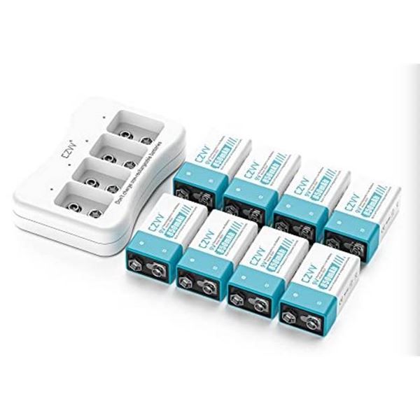 CZVV 4 Slot Charger With 8 Rechargable Lithium-ion 9V Batteries