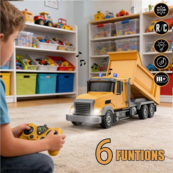 RC Dump Truck Toy 2.4GHz, 6-Function Yellow