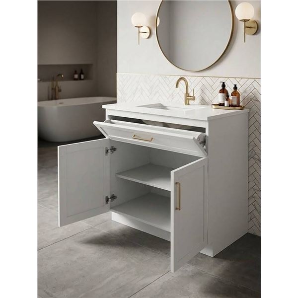White Cabinet With Damaged Countertop 29x18.5x35in
