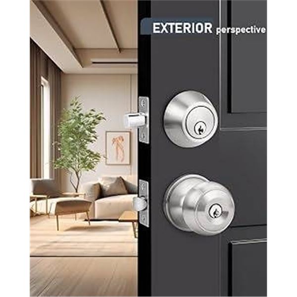 Reliabilt Bola Satin Nickel Deadbolt and Entry Door Knob Combo - 2-Pack