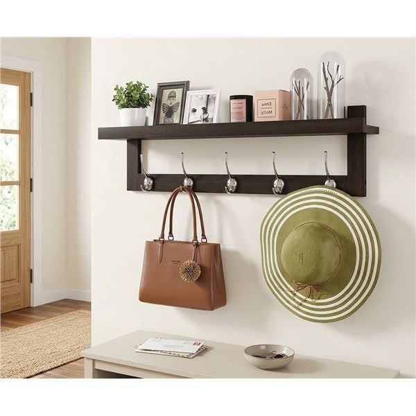 SMIBUY Brown Coat Rack With Shelf, 80x14x5cm