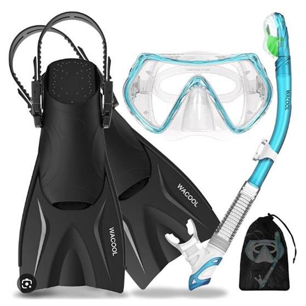 WACOOL Snorkel Set Mask Fins S/M Size 4.5-8.5