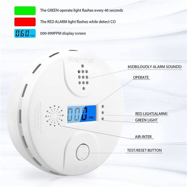 2-Pack Carbon Monoxide Alarm, Digital Display