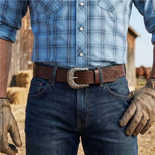 Silver Jeans Co. M/M Brown Tooled Leather Belt