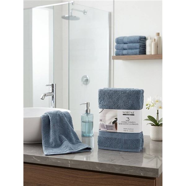 Serene Home 3-Pack Blue Cotton Hand Towels