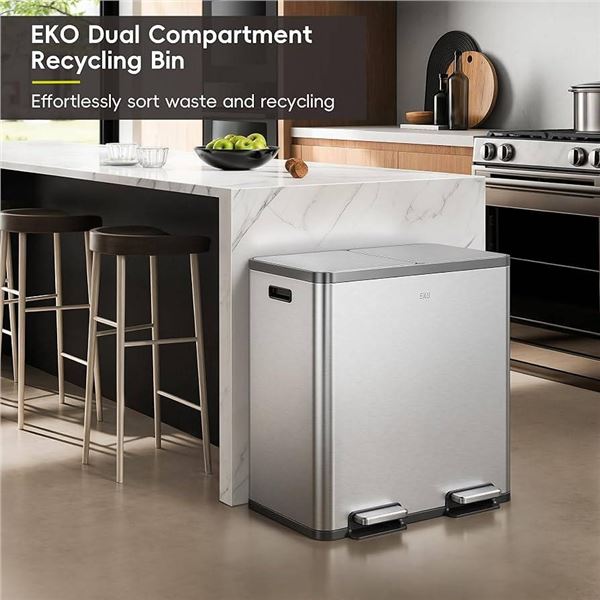 EKO Dual Compartment 84L Stainless Trash Can