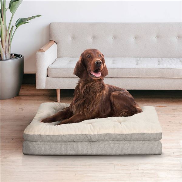 Plush Rectangular Tufted Pet Bed Cream