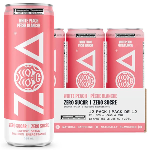 ZOA White Peach 355ml Energy Drink, 12-Pack