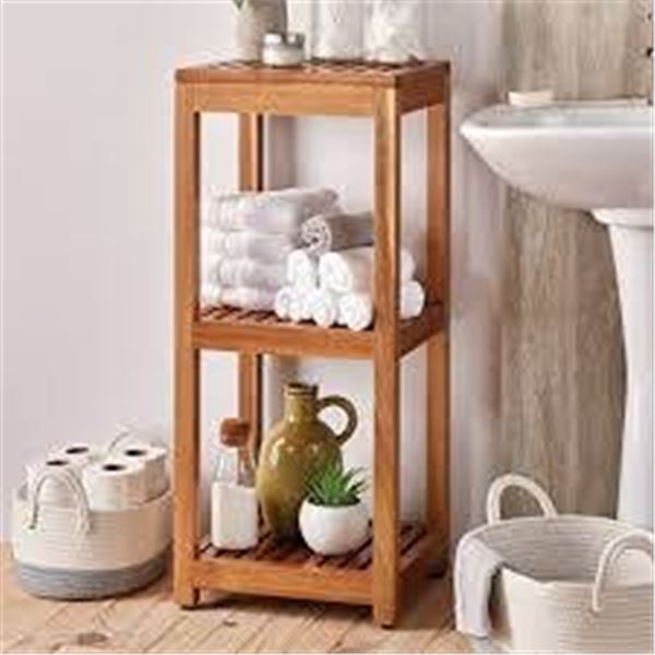 Solid Wood 3-Shelf Slatted Storage Rack 32.5"