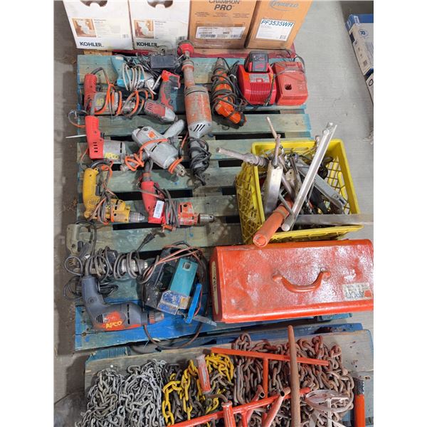 Pallet Lot of Power Drills, Tool Box And Drill Bits