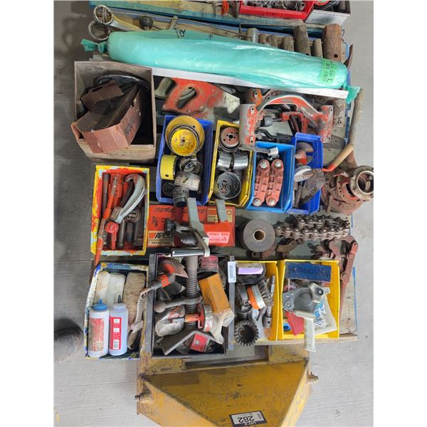 Pallet Lot of Hand Tools, Pipe Wrenches, Cutters, Brushes