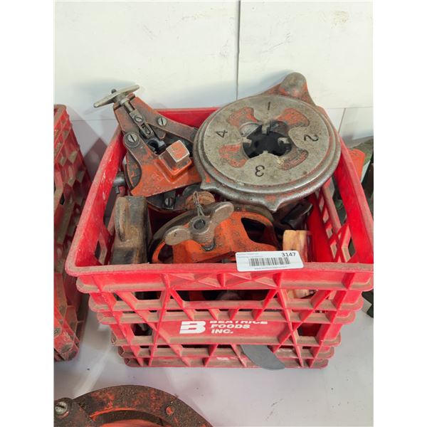 Lot of Pipe Threading Tool Parts in Crate