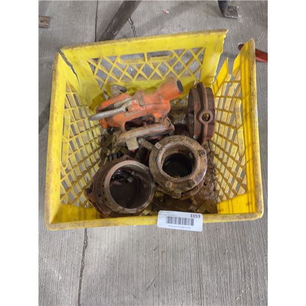 Crate Lot of Assorted Metal Pipe Fittings and Couplings
