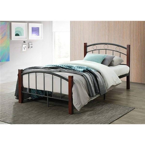 Hodedah HI599 Queen Metal Bed Frame Mahogany