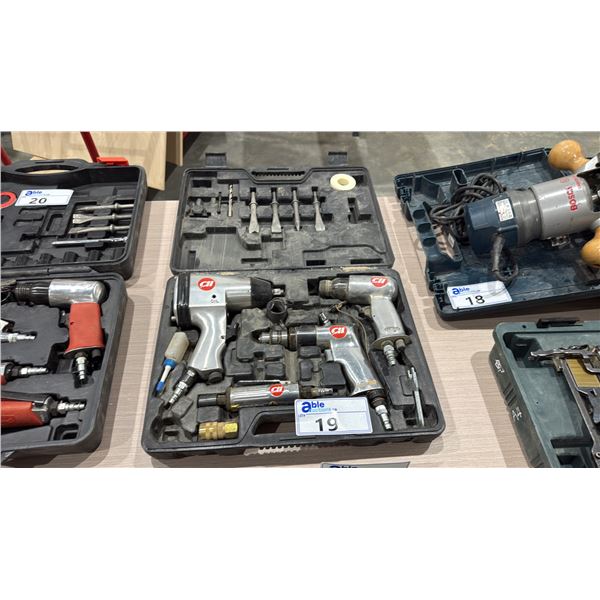 CAMPBELL HAUSFELD 4PC PNEUMATIC AIR TOOL KIT IN HARD TRANSPORT CASE WITH ACCESSORIES/ATTACHMENTS