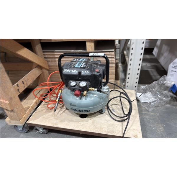 METABO HTP 6 GALLON 200PSI OIL FREE AIR COMPRESSOR ON MOBILE CART WITH HOSE