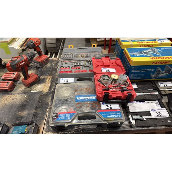 3 CASES OF ASSORTED BITS, HOLE SAWS, ANGLE GRINDER ACCESSORIES & MORE