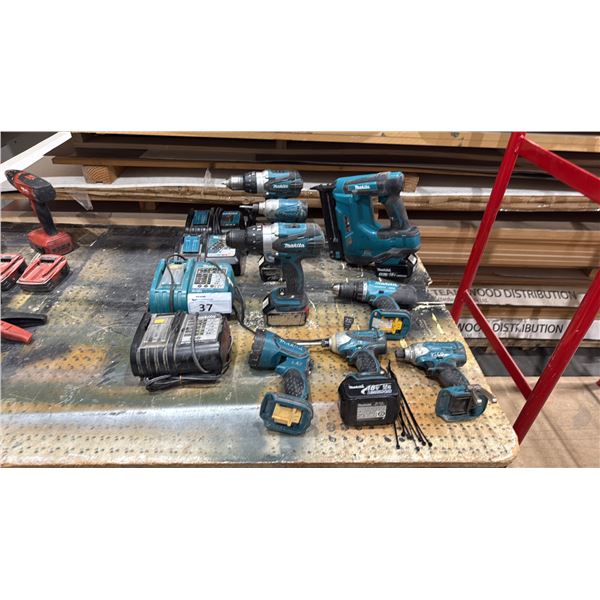 GROUP OF MAKITA CORDLESS TOOLS WITH 5 BATTERIES & 4 CHARGERS