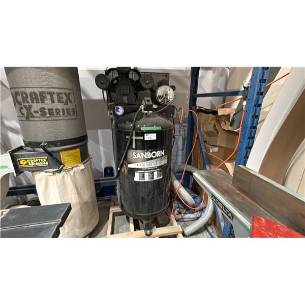SANBORN 80 GALLON INDUSTRIAL VERTICAL AIR COMPRESSOR, 155 MAX PSI