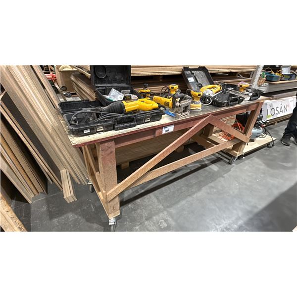 WOODEN MOBILE SHOP TABLE *LAST DAY REMOVAL* *CONTENTS NOT INCLUDED*