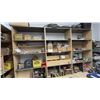 Image 1 : LARGE SHELVING UNIT AND CONTENTS- HARDWARE, SCREWS, STAPLES, RUBBER STRIPPING, NAILS, DRILL BITS