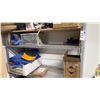 Image 3 : ADJUSTABLE MOBILE METAL RACK WITH ASSORTED CONTENTS- AIR CONDITIONER, TARPS, PARTS, STRETCH WRAP,
