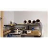 Image 4 : ADJUSTABLE MOBILE METAL RACK WITH ASSORTED CONTENTS- AIR CONDITIONER, TARPS, PARTS, STRETCH WRAP,
