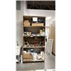 Image 1 : SHELVING UNIT WITH ASSORTED CONTENTS- TOOLS, CAULKING, SHOP RAGS, LIGHTING, TOUCH UP