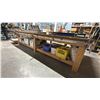 Image 4 : LARGE WOODEN SHOP TABLE WITH BENCH VISE *CONTENTS ON TOP NOT INCLUDED*