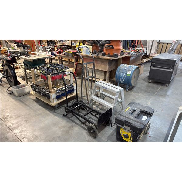HUSKEY CONVERTIBLE DOLLY, GREY METAL 2 WHEEL HAND TRUCK & MASTERCRAFT 2-STEP LADDER