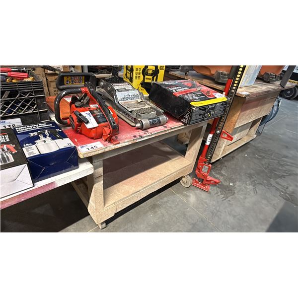 WOODEN MOBILE SHOP TABLE *CONTENTS NOT INCLUDED*