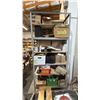 Image 1 : SHELVING UNIT WITH ASSORTED CONTENTS- WIRE, CASTORS, WALL BASE ADHESIVE, STRAPS, HARDWARE & MORE