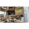 Image 2 : SHELVING UNIT WITH ASSORTED CONTENTS- WIRE, CASTORS, WALL BASE ADHESIVE, STRAPS, HARDWARE & MORE